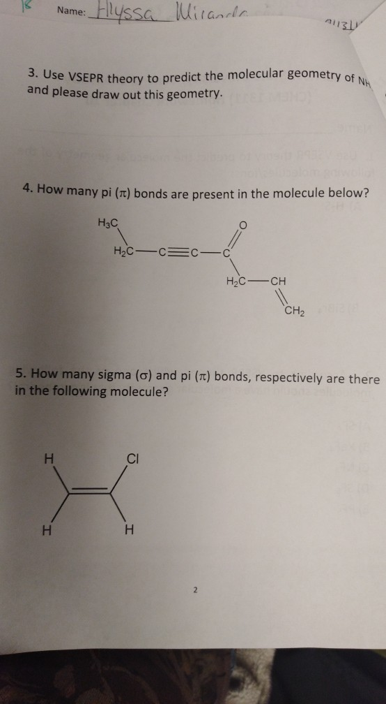 Solved: Name: 3. Use VSEPR Theory To Predict The Molecular... | Chegg.com