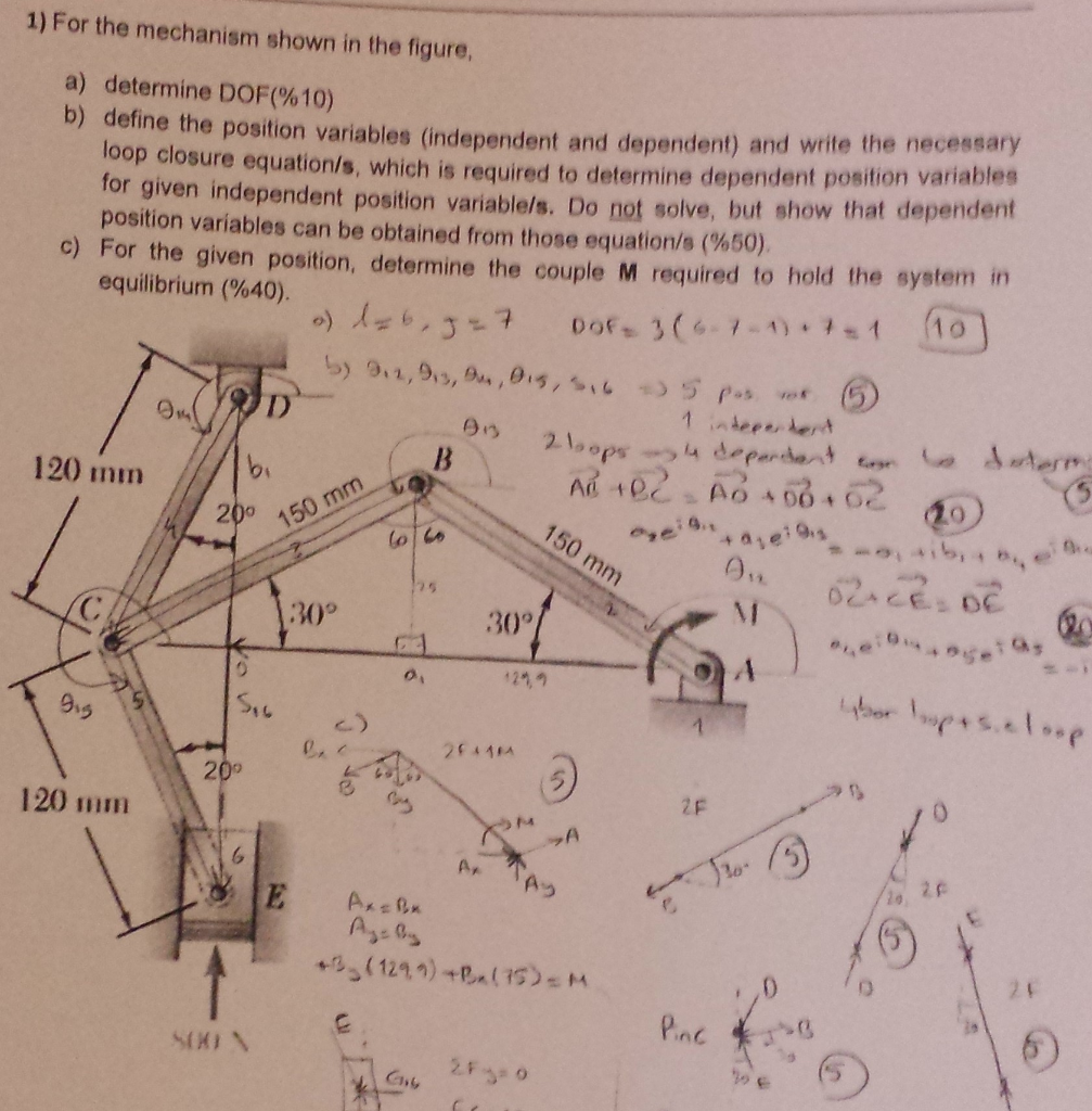 Solved 1) For the mechanism shown in the figure, a) | Chegg.com