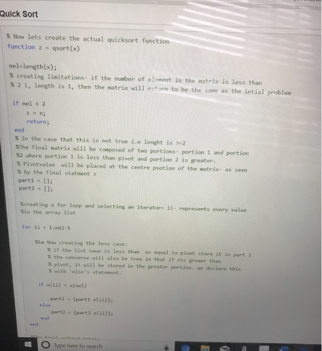 Solved create a matlab flow chartfor thequick sort code | Chegg.com