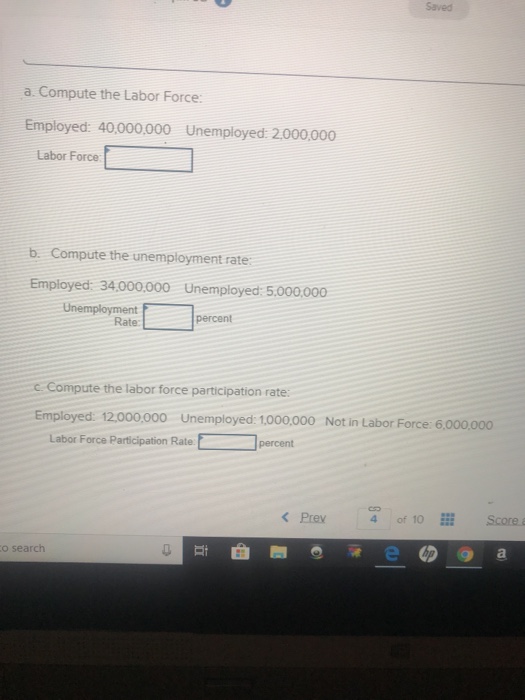 Solved Saved A Compute The Labor Force Employed