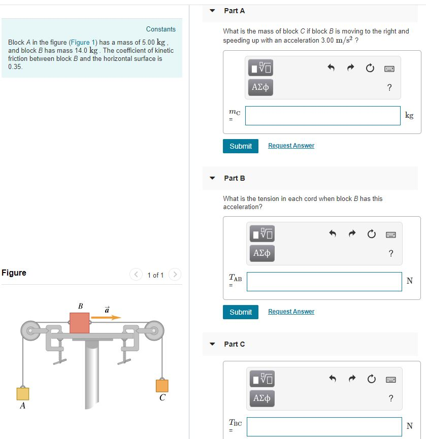 Solved Part A Constants What Is The Mass Of Block C If Block | Chegg.com