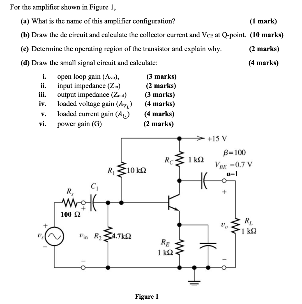 Solved For the amplifier shown in Figure 1, (a) What is the | Chegg.com