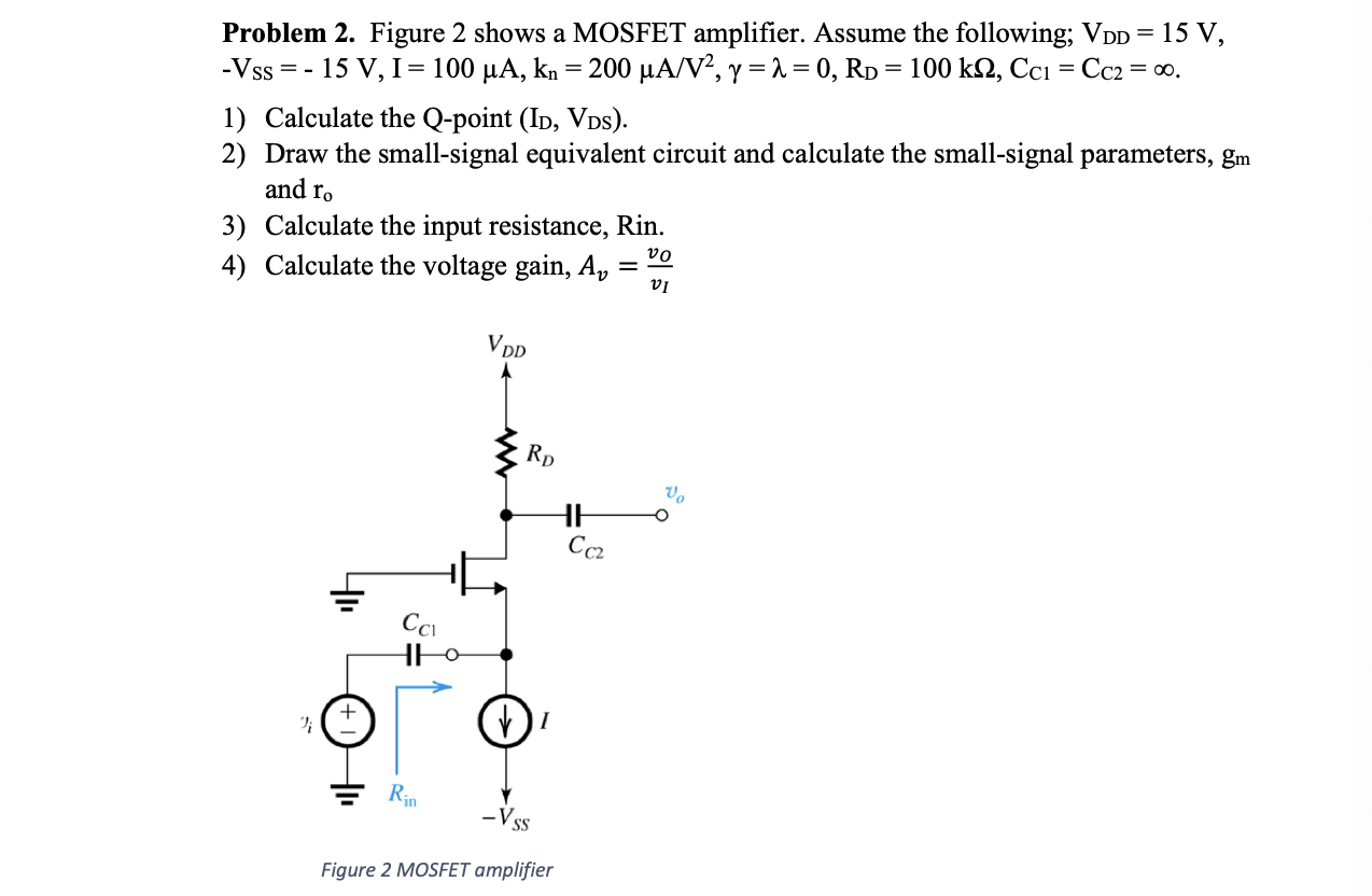 Solved a = = Problem 2. Figure 2 shows a MOSFET amplifier. | Chegg.com