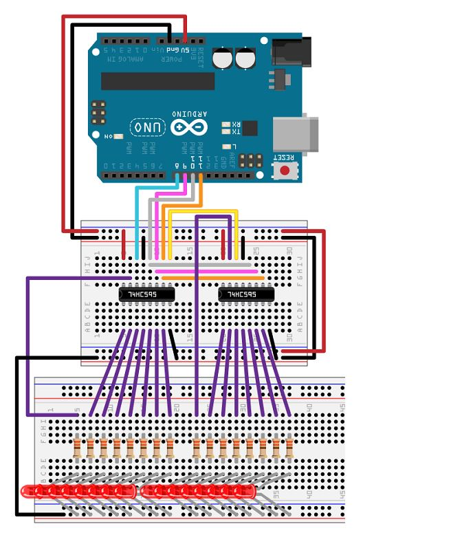 Control LEDs with 74HC595 Shift Register using | Chegg.com