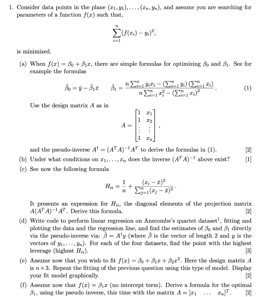 Solved 1. Consider data points in the plane | Chegg.com