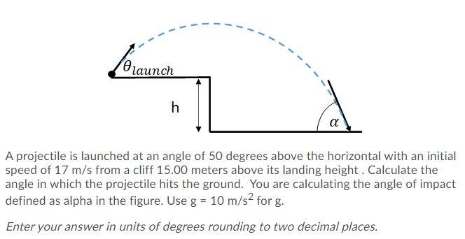 Solved θLaunch h α A projectile is launched at an angle of | Chegg.com