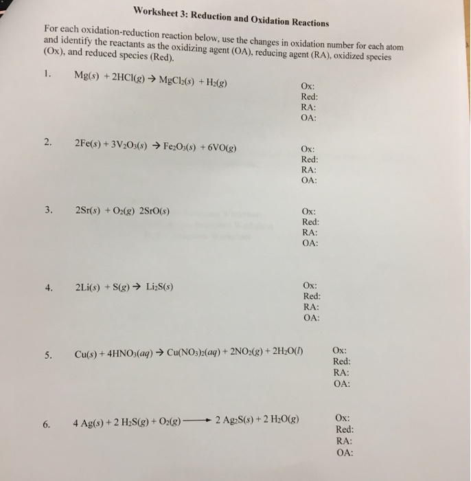 Oxidation Reduction Reactions Worksheet Answers - Worksheet List