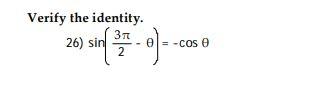 Solved Verify the identity. 26) sin(23π−θ)=−cosθ | Chegg.com