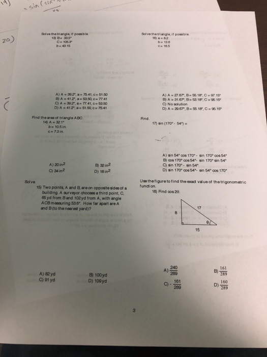 Solved Solve the triangle, if poss ble Solve the triangle if | Chegg.com