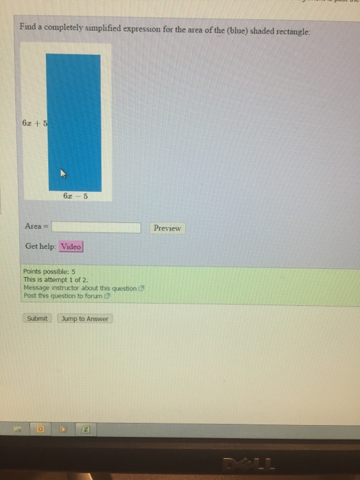 Solved Find a completely simplified expression for the area | Chegg.com
