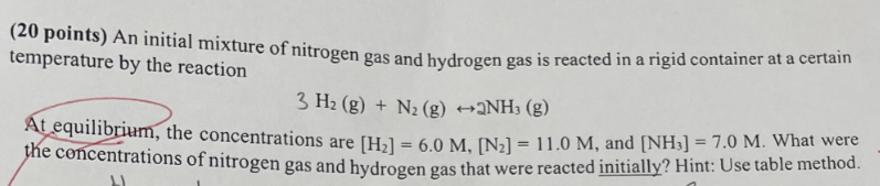 Solved (20 points) An initial mixture of nitrogen gas and | Chegg.com