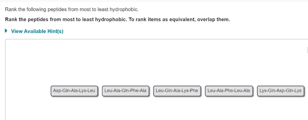 Rank The Following Peptides From Most To Least Hydrophobic