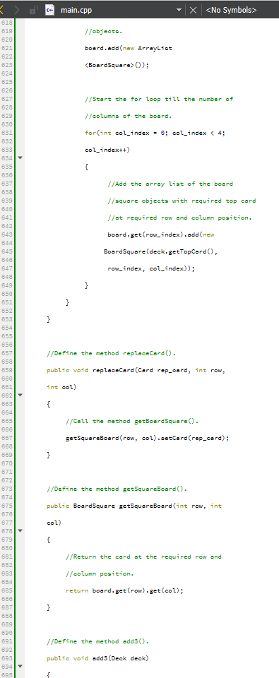 Solved X main.cpp 1/Card.java: //Define the class Card. | Chegg.com