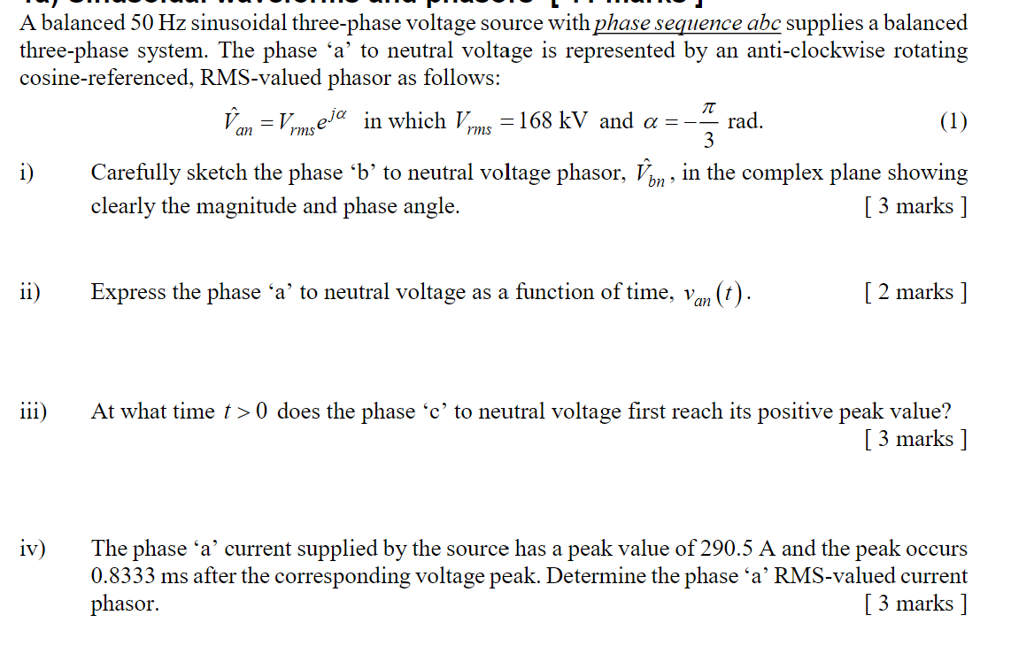 Solved IT A balanced 50 Hz sinusoidal three-phase voltage | Chegg.com