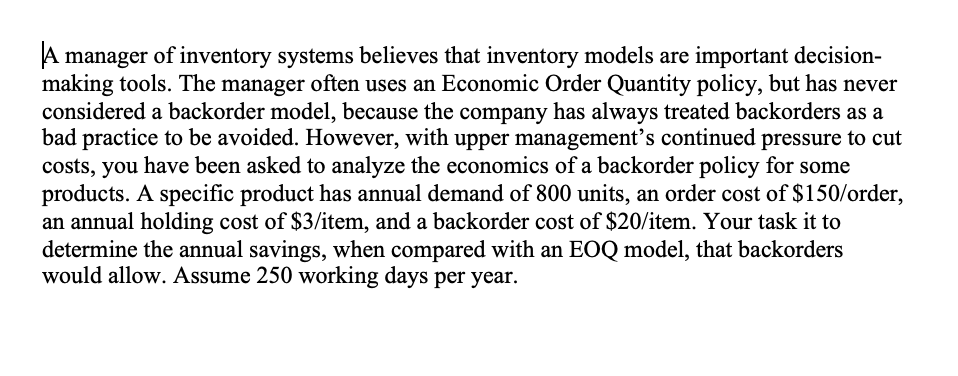 Solved A Manager Of Inventory Systems Believes That | Chegg.com