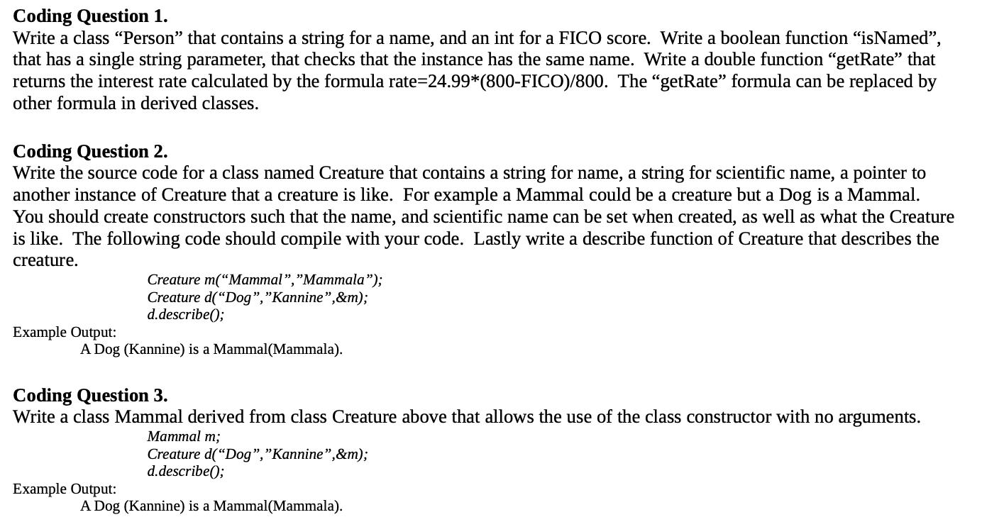 Solved Coding Question 1. Write a class “Person” that | Chegg.com
