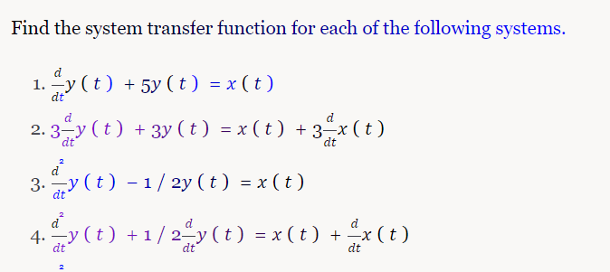 Solved Find the system transfer function for each of the | Chegg.com