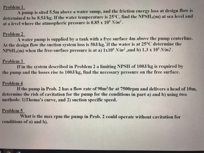 Solved Problem 1 A pump is sited 5.5m above a water sump, | Chegg.com
