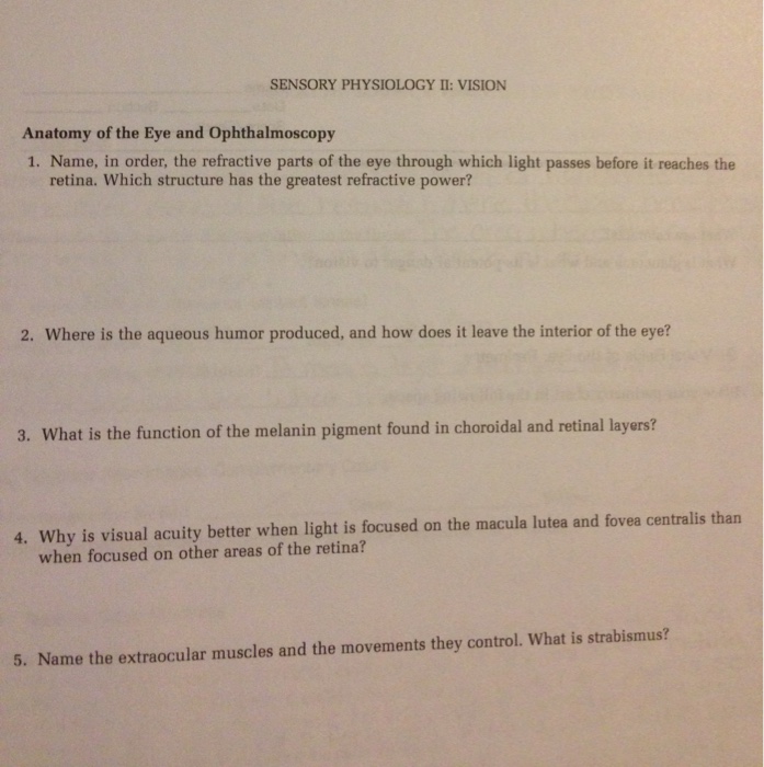 Solved Anatomy of the eye and Ophthalmoscopy 1. Name, in