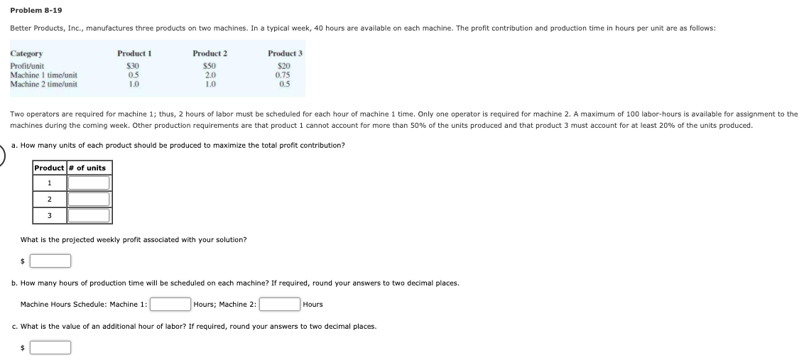 Solved Problem 8-19 Better Products, Inc., manufactures | Chegg.com