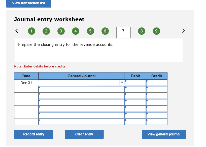 View transaction list Journal entry worksheet