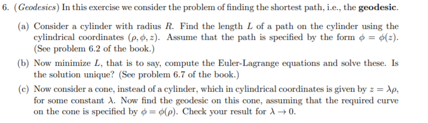 Solved 6. (Geodesics) In this exercise we consider the | Chegg.com