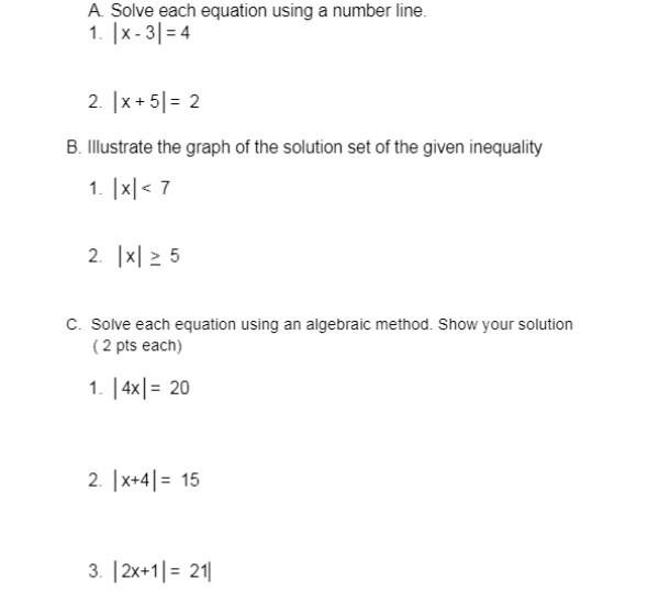 Solved A Solve each equation using a number line. 1. IX-3= 4 | Chegg.com
