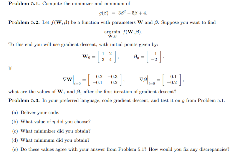 Problem 5.1. Compute the minimizer and minimum of | Chegg.com
