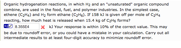 Solved Organic hydrogenation reactions in which H2 and an Chegg