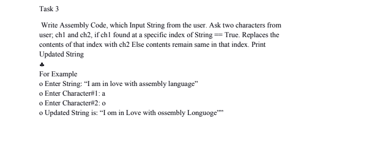 Solved Task 3 Write Assembly Code, which Input String from | Chegg.com