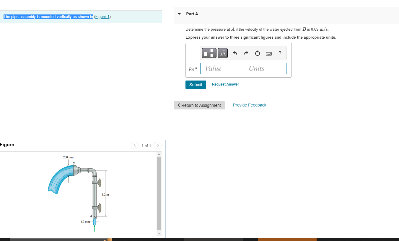 Solved Determine the pressure at A if the velocity of the | Chegg.com