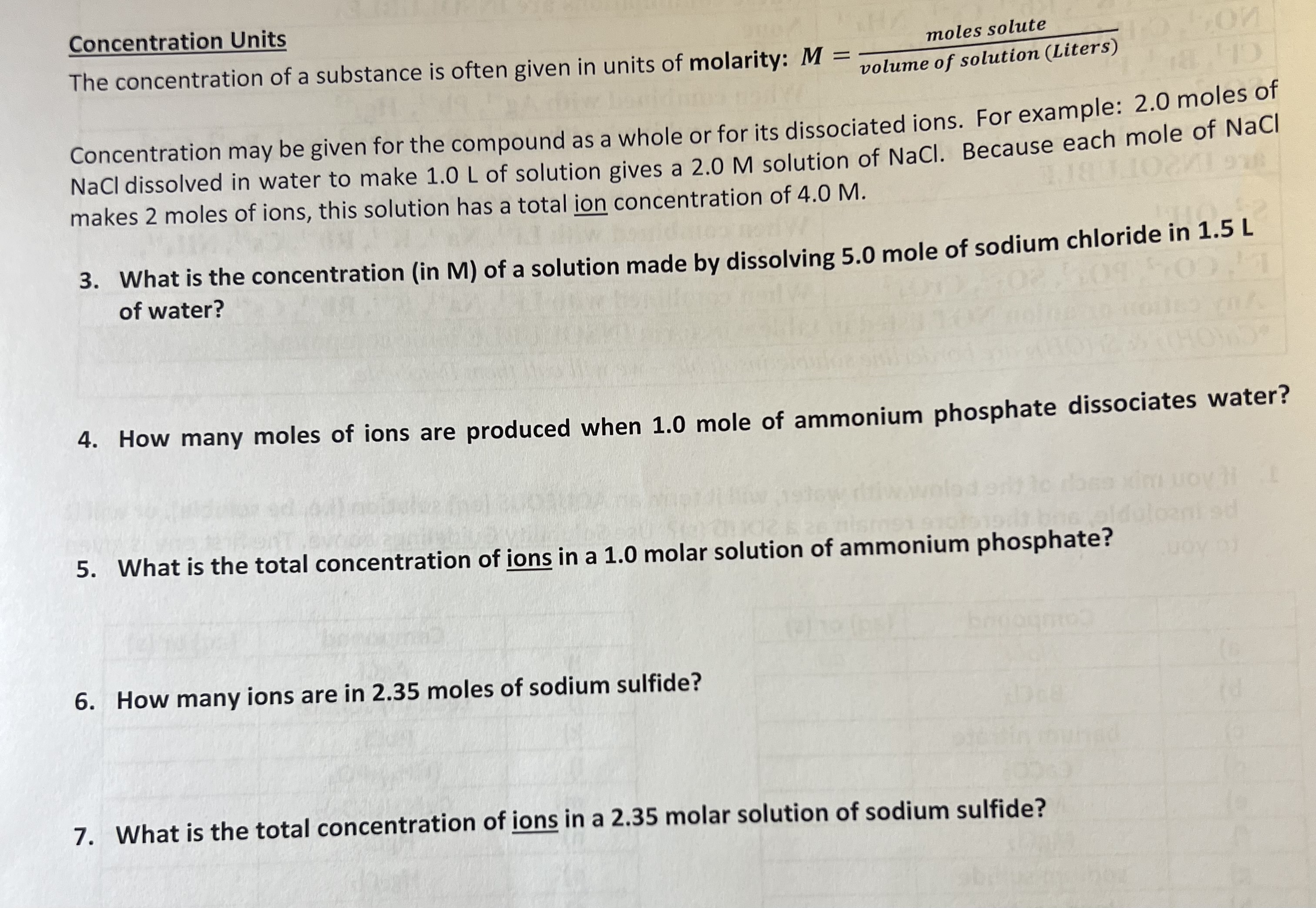 Solved Concentration Units The concentration of a substance | Chegg.com