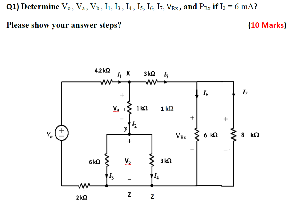 Solved Q1) Determine Vo, Va, V6 , ΙΙ, Ι3, 14, 15, 16, 17, | Chegg.com