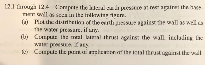 Solved 12.1 through 12.4 Compute the lateral earth pressure | Chegg.com
