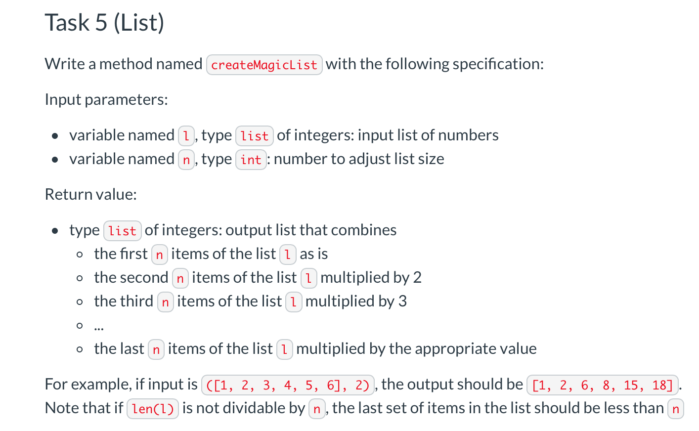 Solved Task 5 (List) Write a method named createMagicList | Chegg.com