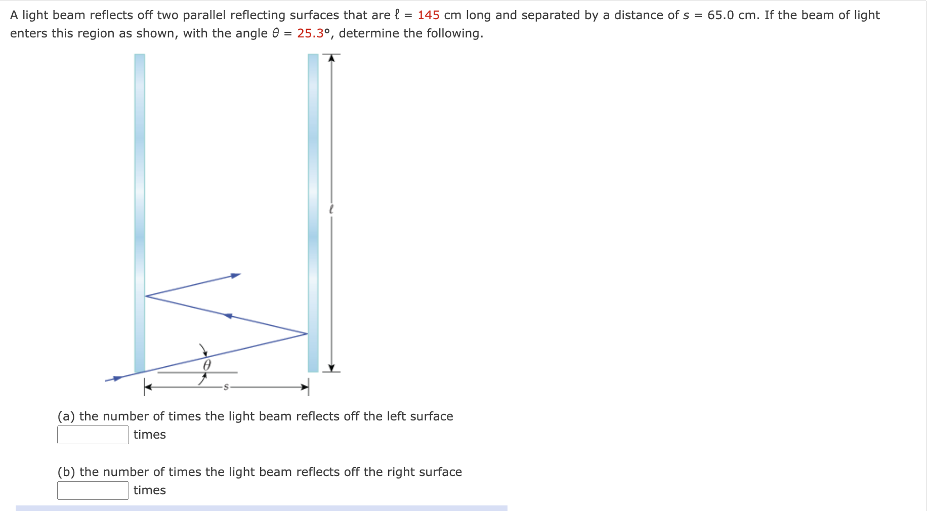 Solved A light beam reflects off two parallel reflecting | Chegg.com
