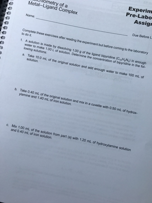 Solved Complete these exercises after reading the experiment | Chegg.com