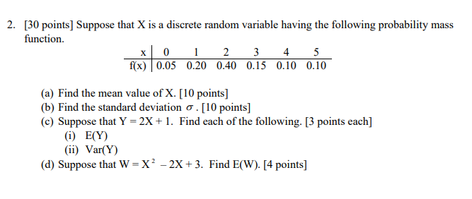 2 30 Points Suppose That X Is A Discrete Random Chegg Com