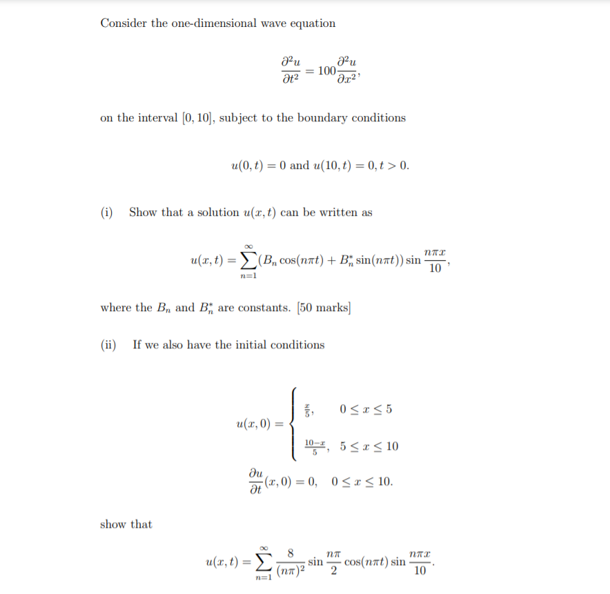 Solved Consider the one-dimensional wave equation au at2 au | Chegg.com