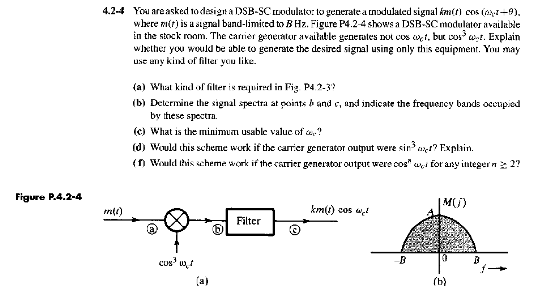 Solved 4.2-4 You are asked to design a DSB-SC modulator to | Chegg.com