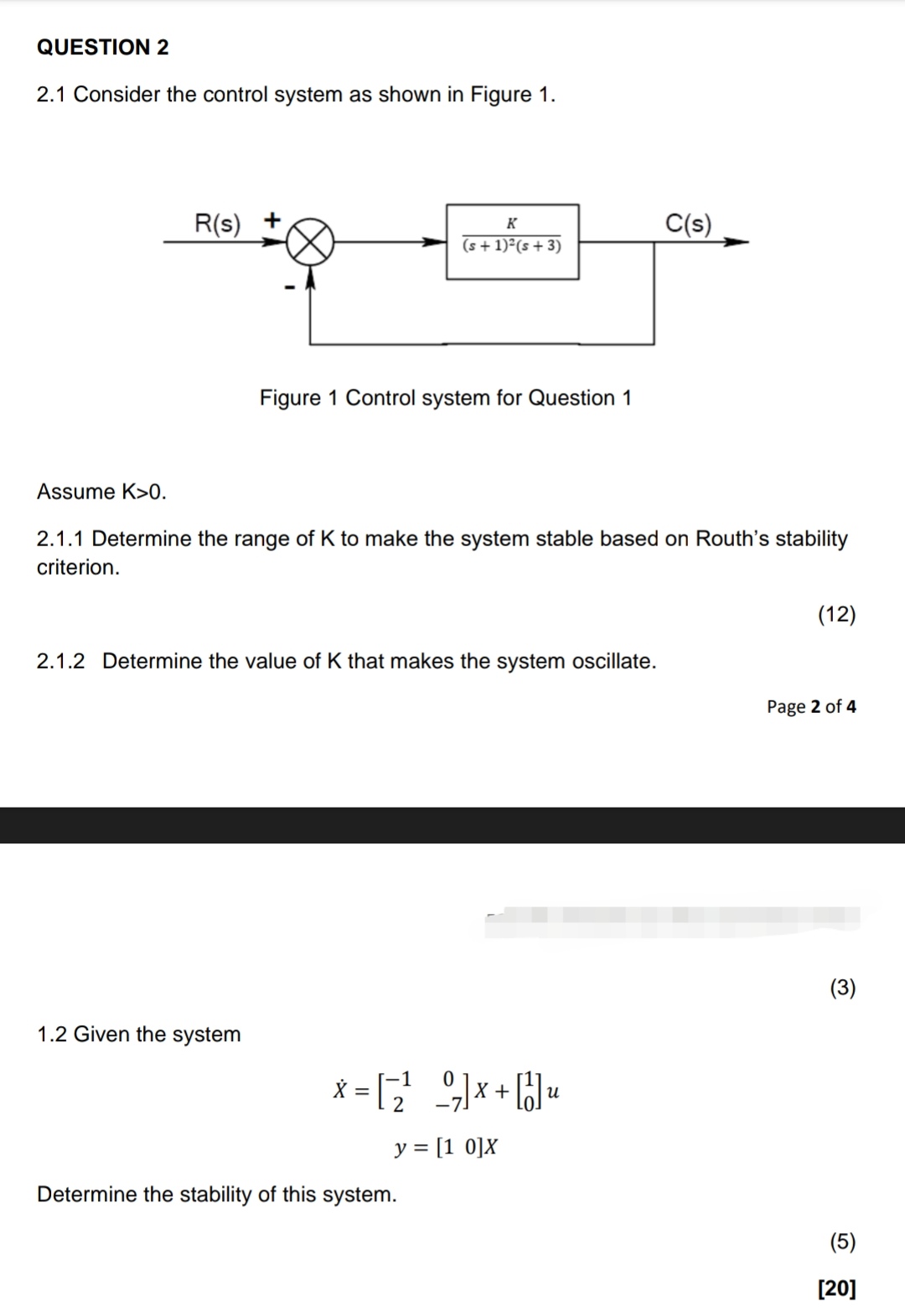 Solved 2.1 Consider The Control System As Shown In Figure 1. | Chegg.com