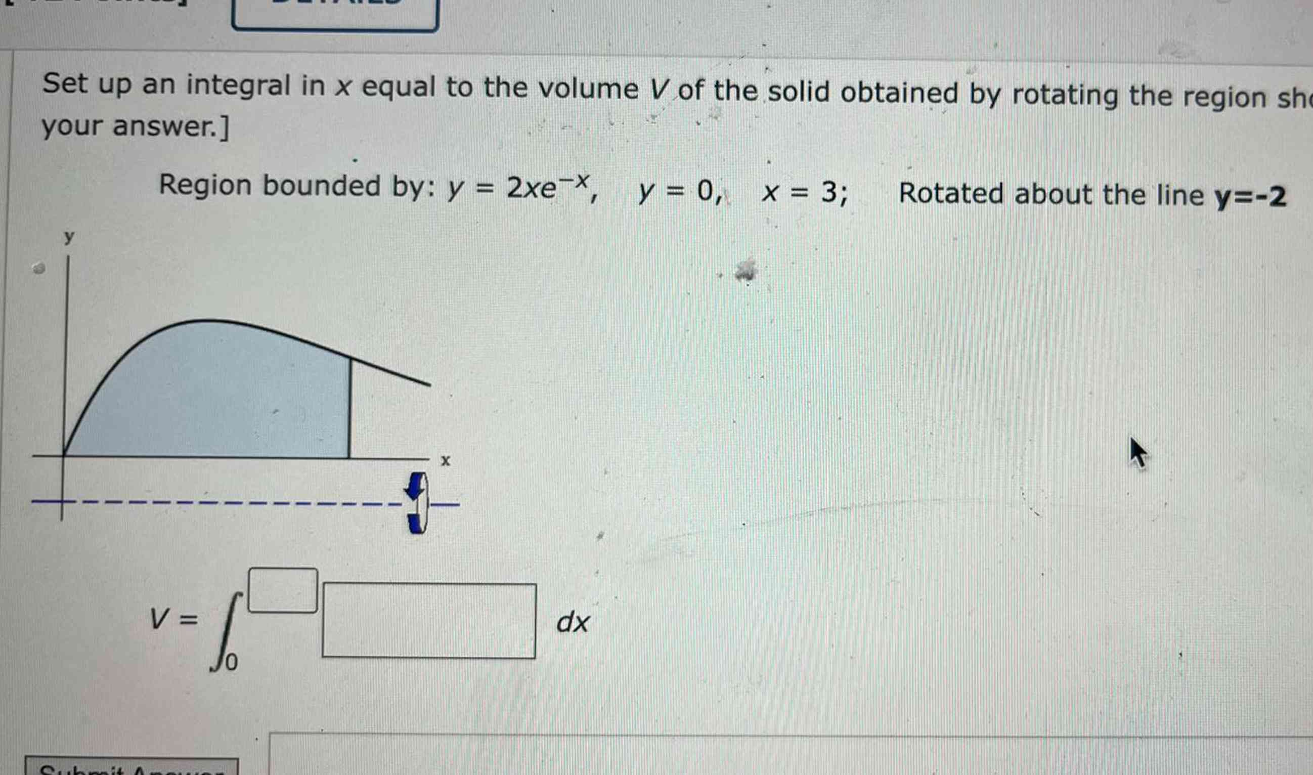 Solved Set up an integral in x equal to the volume V of the