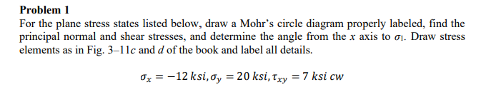 Solved Problem 1 For The Plane Stress States Listed Below Chegg Solved Problem 1 For The Plane Stress States Listed Below Chegg