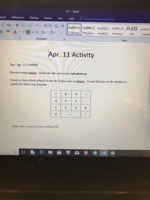 Solved 411-Saved ayout References Mailings Review View Help | Chegg.com