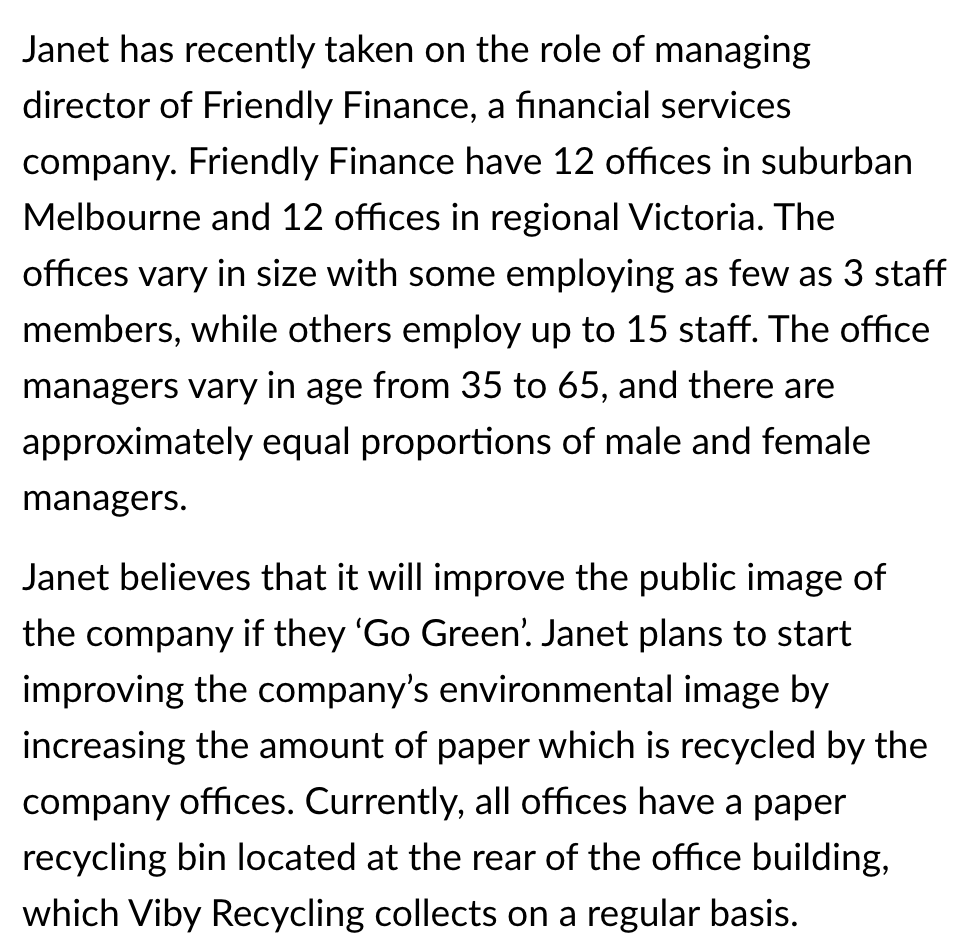 Solved Janet Has Recently Taken On The Role Of Managing 