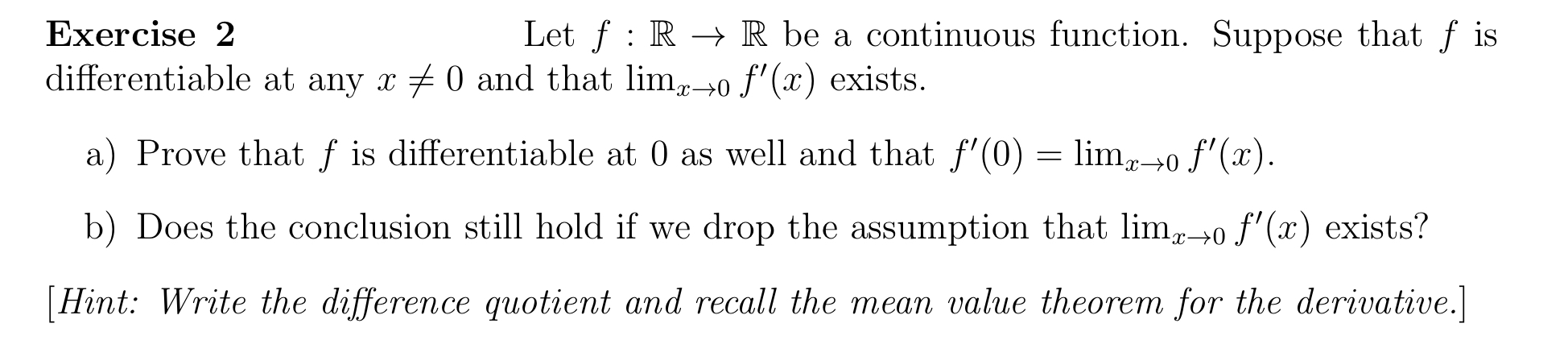 Solved Exercise 2 Let F R→r Be A Continuous Function