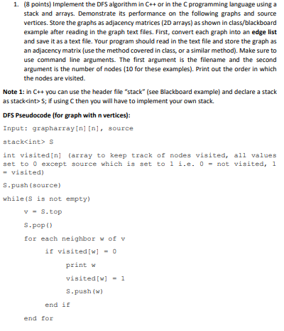 1. (8 points) Implement the DFS algorithm in C++ or | Chegg.com