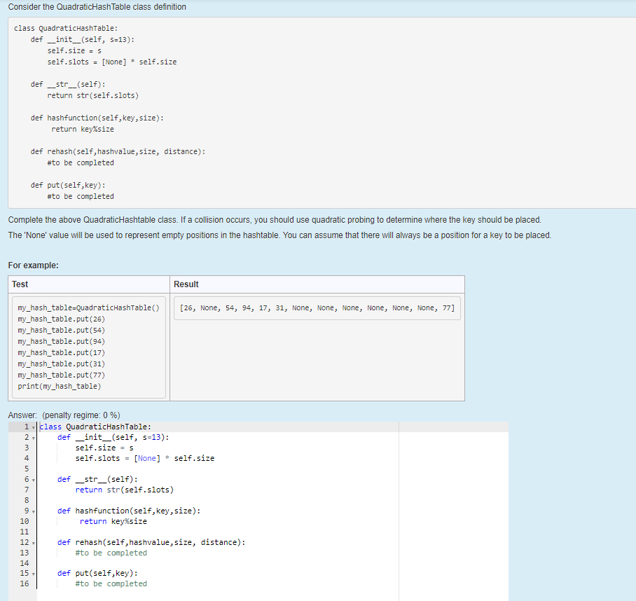 Solved Consider the QuadraticHashTable class definition | Chegg.com