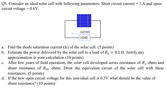 Solved Q3. Consider An Ideal Solar Cell With Following | Chegg.com