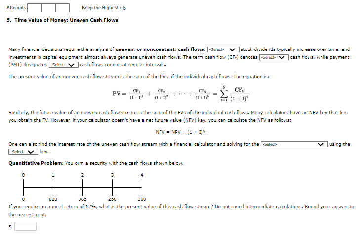 Solved 5. Time Value of Money: Uneven Cash Flows Many | Chegg.com